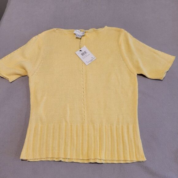 OSCAR DE LA RENTA Yellow Cotton Knit Sweater Top Blouse Size Medium $168 Cotton - Picture 1 of 6